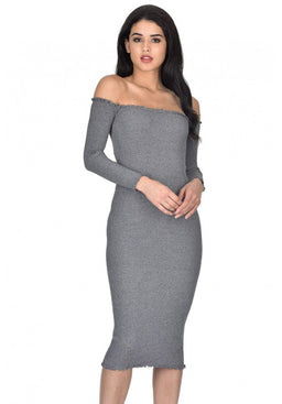 Grey Ribbed Midi Dress