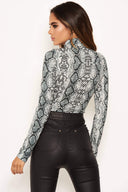 Grey Snake Print High Neck Bodysuit