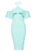 Green Tie Neck Frill Midi Dress