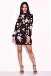 High-Neck Black Floral Mini Dress