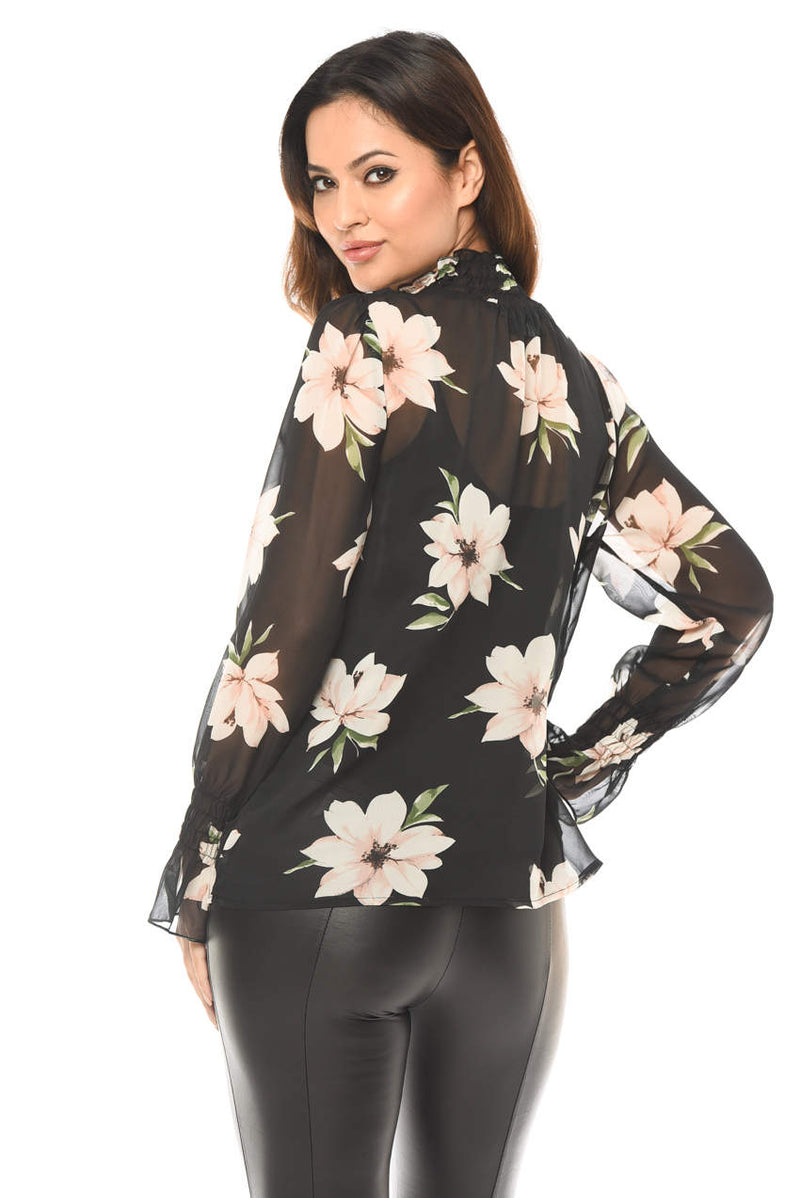 High Neck Floral Chiffon Top