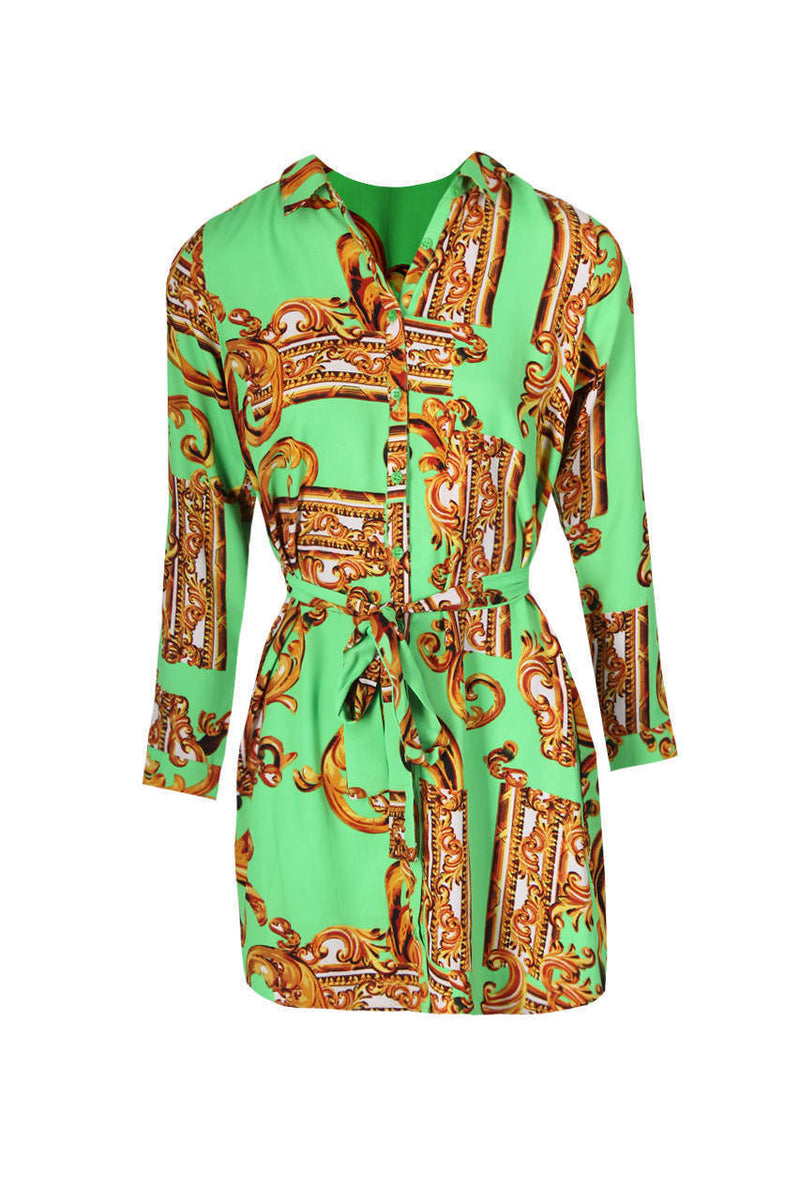 Green Patterned Shirt Dress