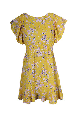 Yellow Floral Frill Detail Mini Dress