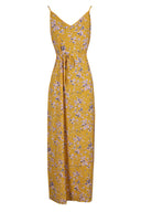 Yellow Floral Print Thigh Split Maxi Dress