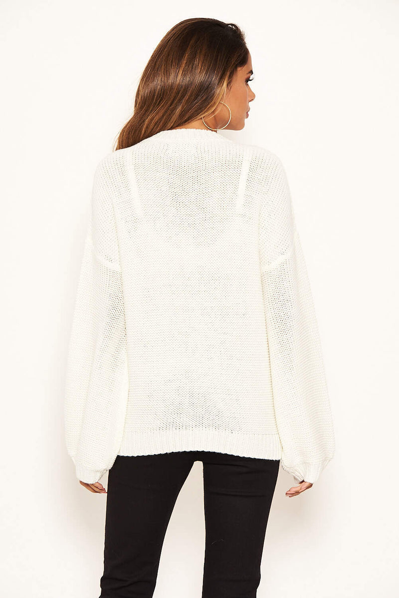 Ivory Cable Knitted High Neck Jumper