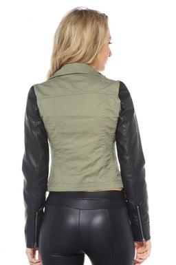 PU Sleeve Biker Jacket