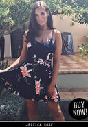 Navy Floral V-Neck Strappy Skater Dress