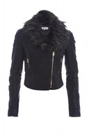 Leather Look Fur Collar Jacket