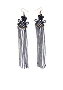 Black Crochet Chain Tassel Earrings