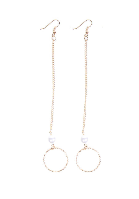 Gold Drop Chain Pearl Earrings