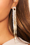 Gold Square Chain Drop Down Diamante Earrings