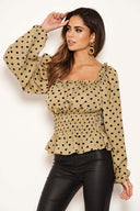 Khaki Polka Dot Long Sleeve Top
