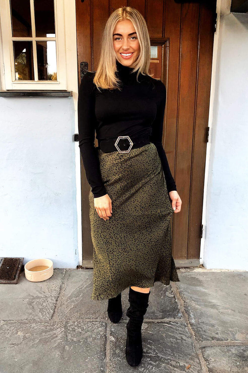 Khaki Animal Print Midi Skirt AX Paris