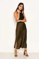 Khaki Animal Print Midi Skirt