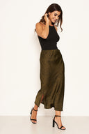 Khaki Animal Print Midi Skirt