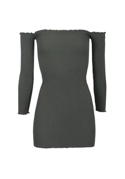 Khaki Bardot Ruffle Detail Knit Dress