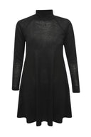 Black Knitted Swing Dress with Turtle Neck Style