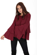 Wine Frill Long Sleeve Jumper