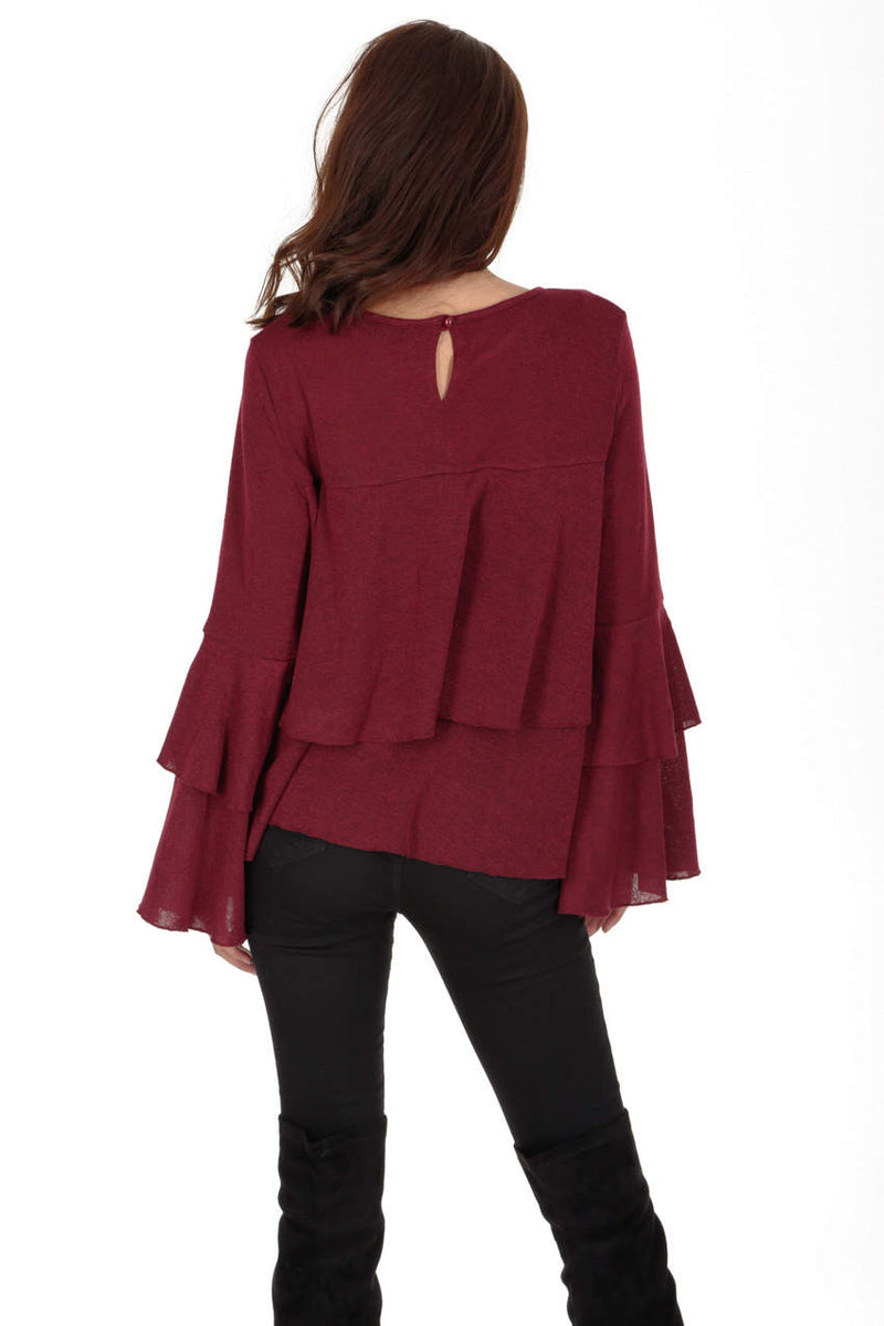 Wine Frill Long Sleeve Jumper