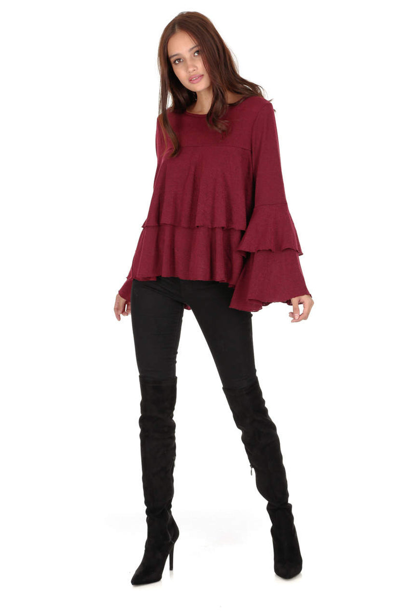 Wine Frill Long Sleeve Jumper