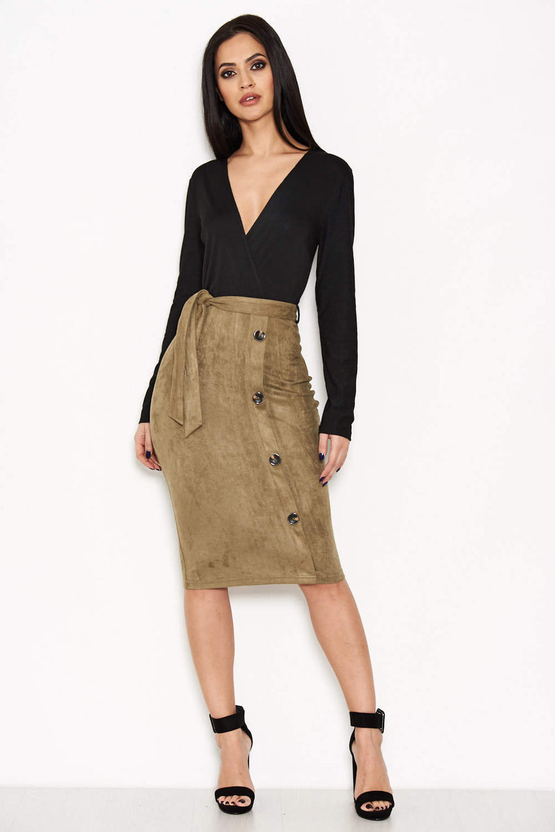Khaki 2 in 1 Suede Dress AX Paris