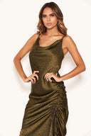 Khaki Animal Print Ruched Detail Midi Dress