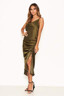 Khaki Animal Print Ruched Detail Midi Dress