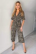 Khaki Animal Printed Wrap Jumpsuit