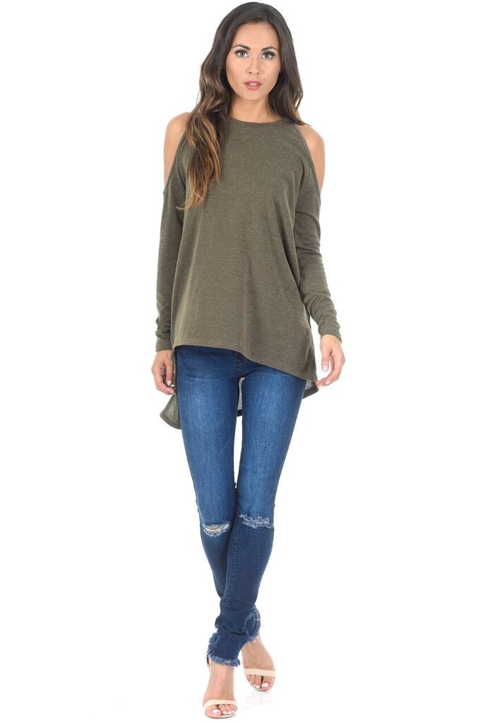 Khaki Cold Shoulder Jumper