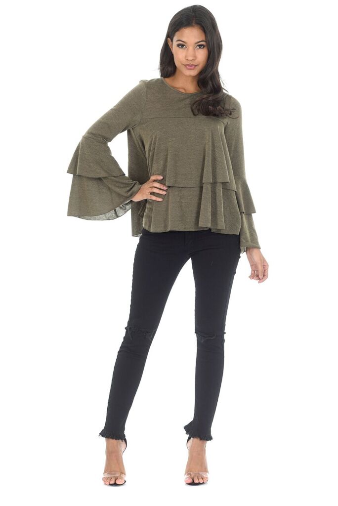 Khaki Frill Long Sleeve Jumper