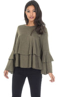 Khaki Frill Long Sleeve Jumper