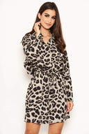 Grey Leopard Print Shirt Dress