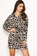 Grey Leopard Print Shirt Dress