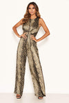Khaki Snake Print Jumpsuit With Knot Front