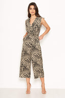 Khaki Wrap Front Animal Print Jumpsuit