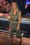 Khaki Wrap Front Animal Print Jumpsuit