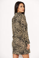 Khaki Animal Print Shirt Dress