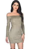 Khaki Suede Bardot Mini dress