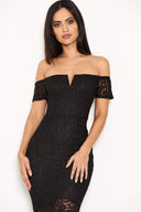 Black Lace Bardot Fishtail Dress