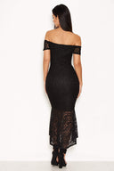 Black Lace Bardot Fishtail Dress