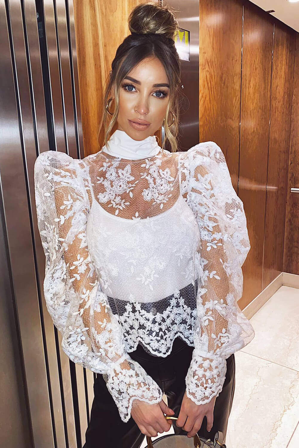 eaphi HALF SLEEVE EMBROIDERY LACE BLOUSE Liora Embroidery Lace 