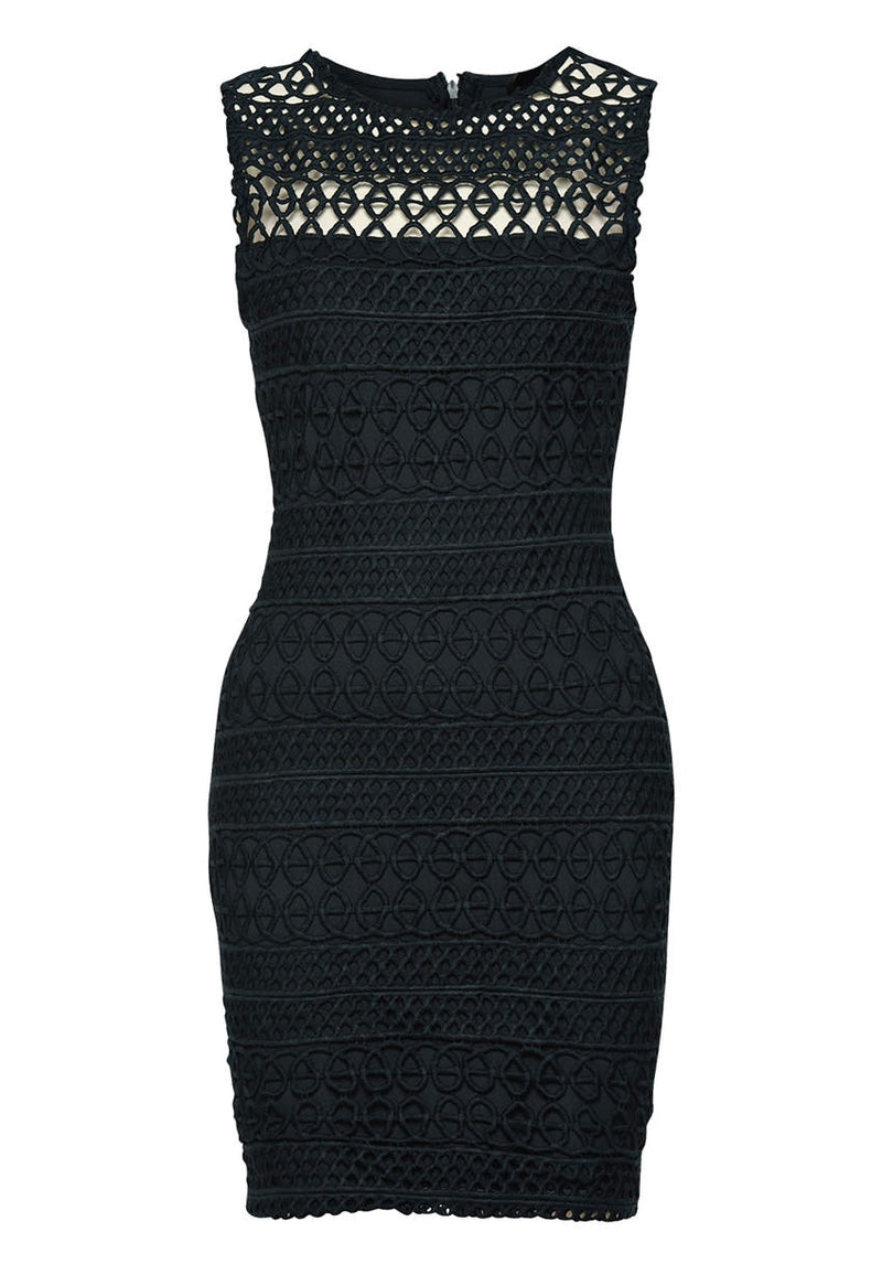 Navy Sleeveless Crochet Bodycon Mini Dress