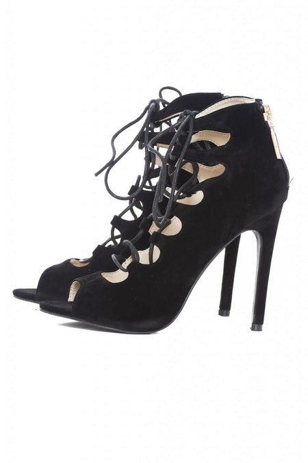 Peep Toe Lace Up Heels