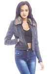 Fur Collar Quilted PU Jacket