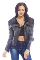 Insert  Fur Collar Quilted PU Jacket