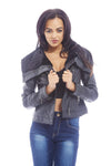 Insert  Fur Collar Quilted PU Jacket