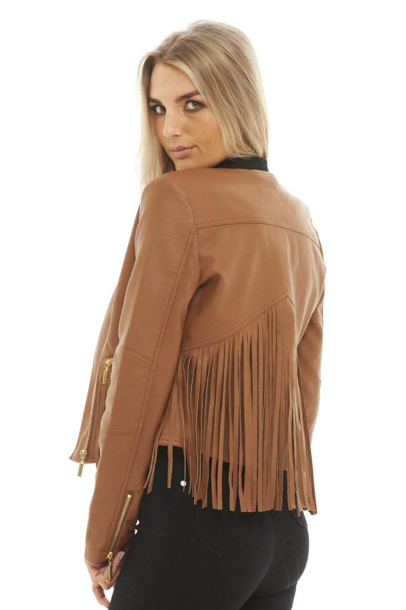 Cropped Leather   Tassel Jacket