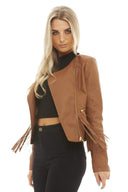 Cropped Leather   Tassel Jacket