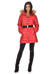 Red Wet Look Long Puffer Coat