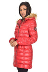 Red Wet Look Long Puffer Coat